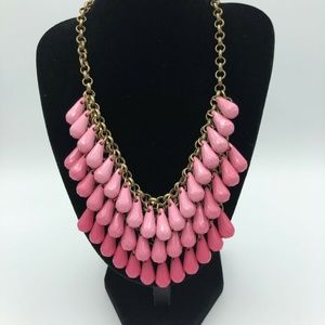 Statement Bib Necklace Shades Pink Brass Chain